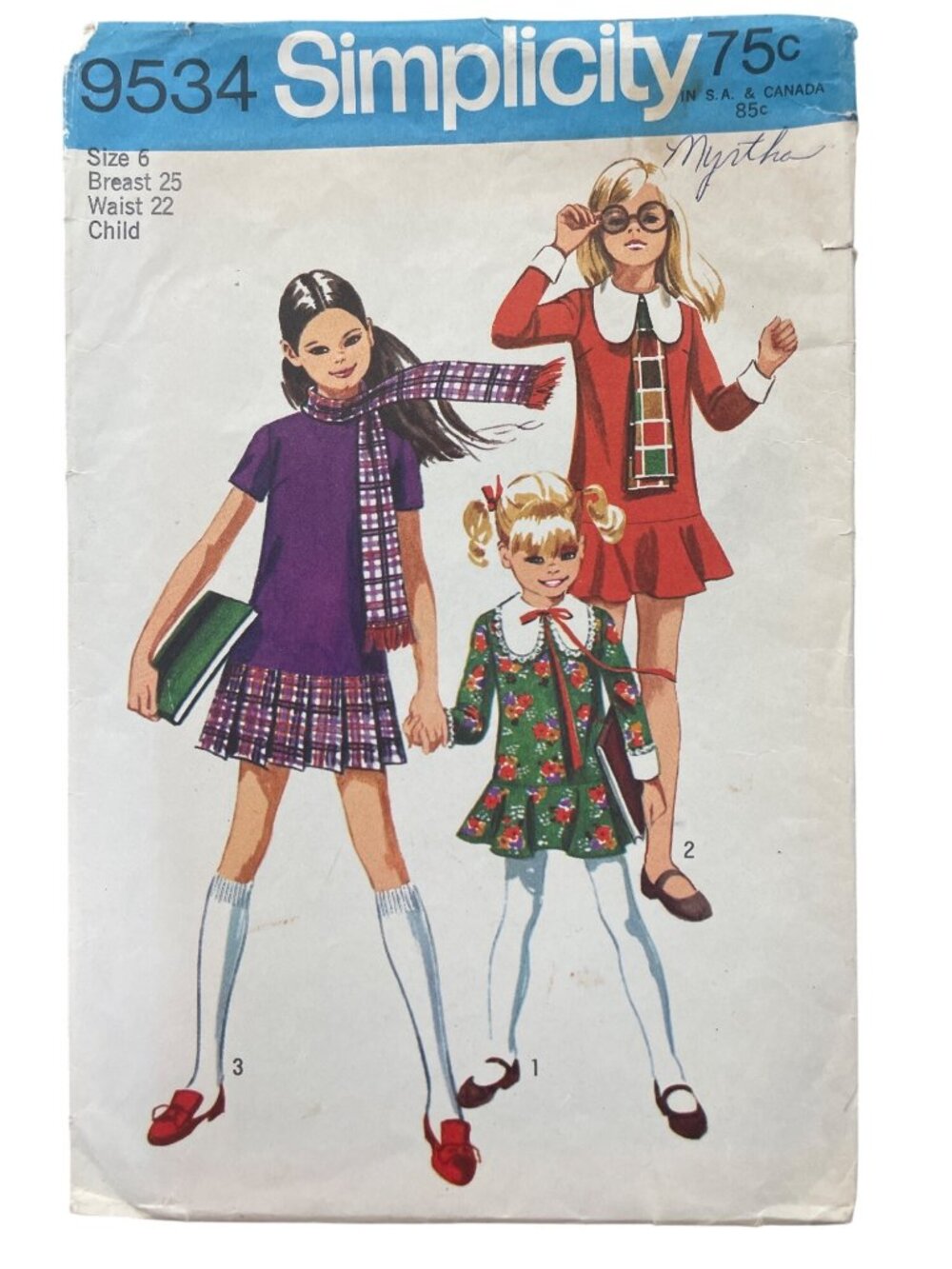 Vintage 70s Simplicity 9534 Sewing Pattern Size 6 Dress Two Skirts & Scarf CUT
